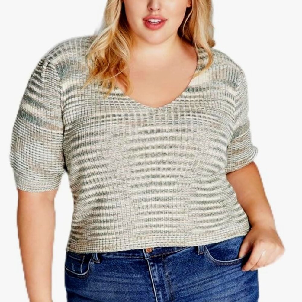 NEW! And Now This Cute Knit‎ Top Moss Green Plus 3X V-Neck Acrylic & Polyester